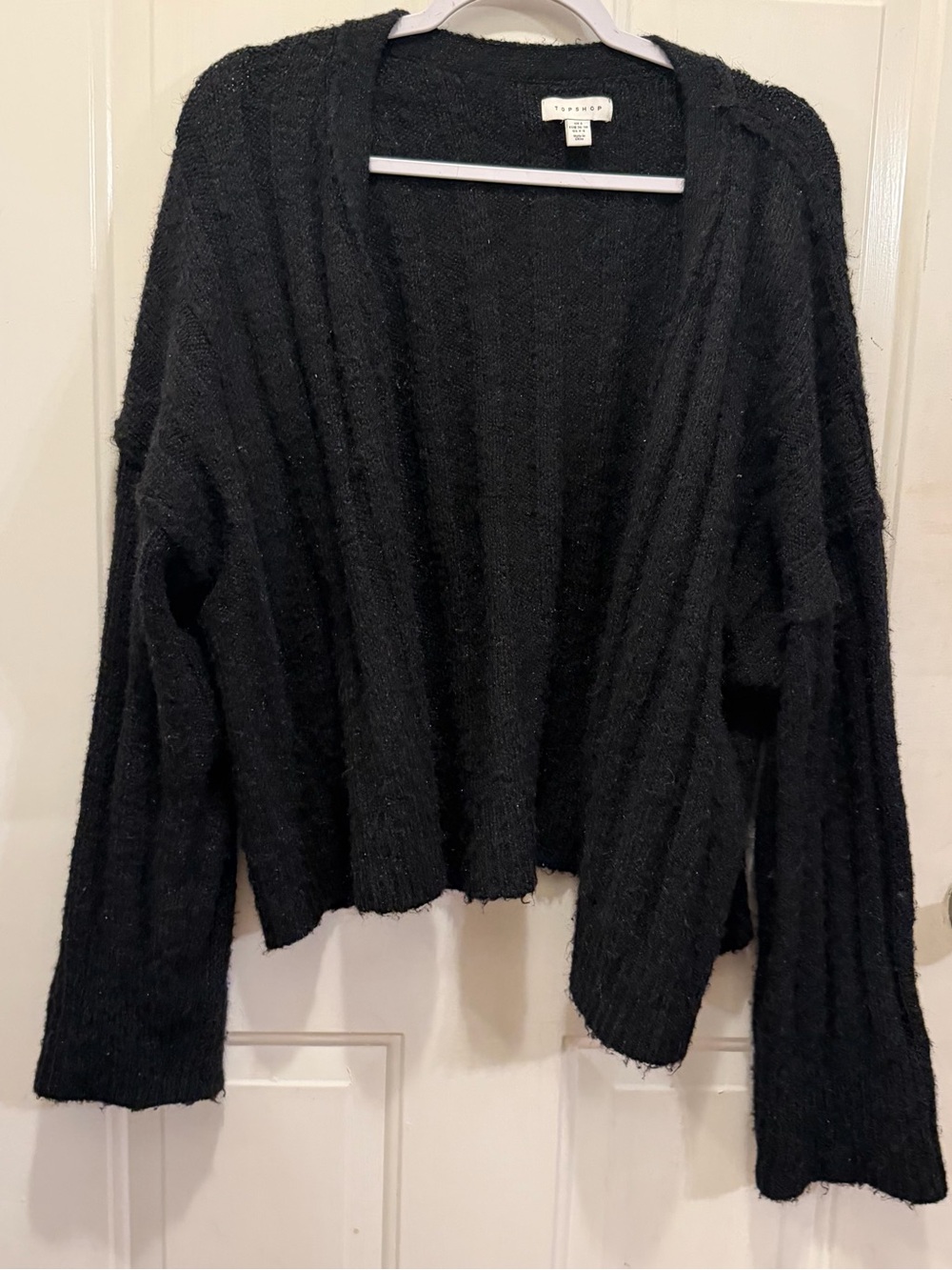 Topshop Black Open-Front Chunky Ribbed Cardigan